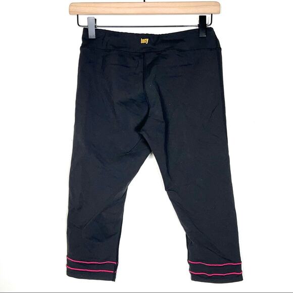 Lucy Activewear Black with pink trim cropped leggings size small S - Picture 4 of 4